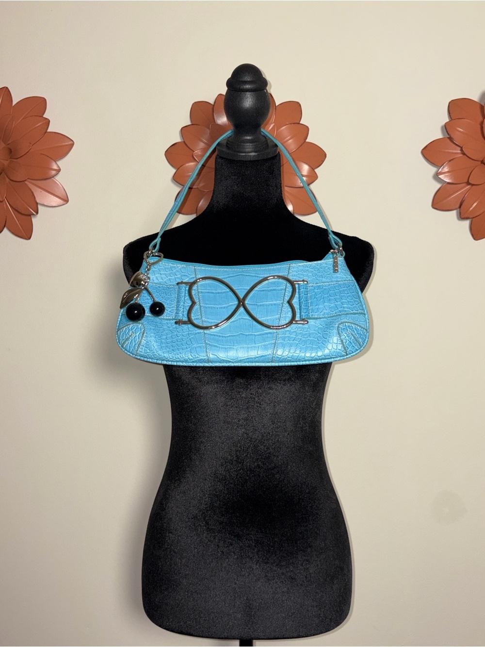 XOXO Aqua Blue Croc-Embossed Mini Shoulder Bag with Decorative Metal Accent